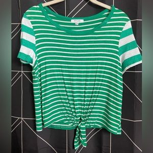Persaya Cropped green striped tee shirt with tie front